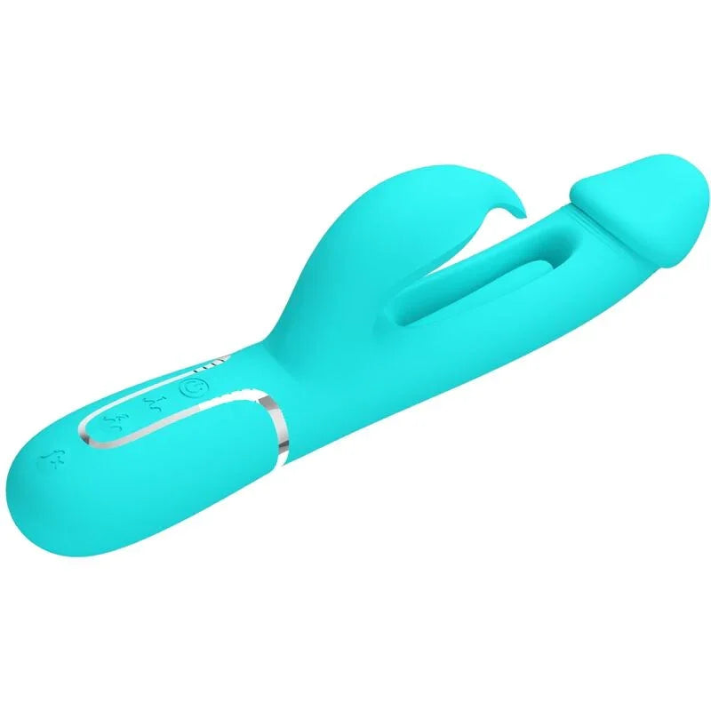 PRETTY LOVE - KAMPAS VIBRADOR RABBIT 3 EN 1 MULTIFUNCIÓN CON LENGUA VERDE AGUA - Nuvica