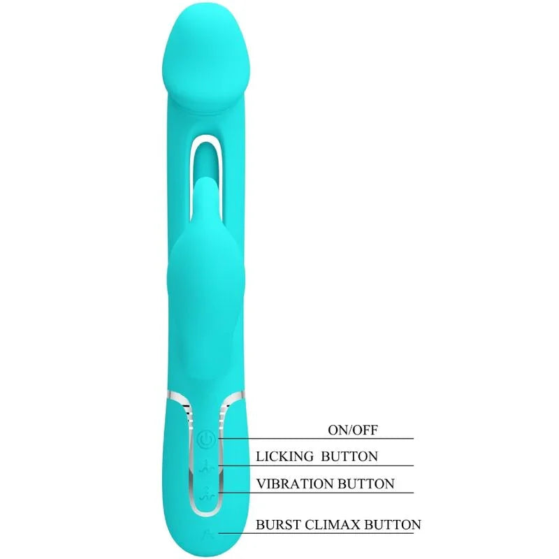 PRETTY LOVE - KAMPAS VIBRADOR RABBIT 3 EN 1 MULTIFUNCIÓN CON LENGUA VERDE AGUA - Nuvica