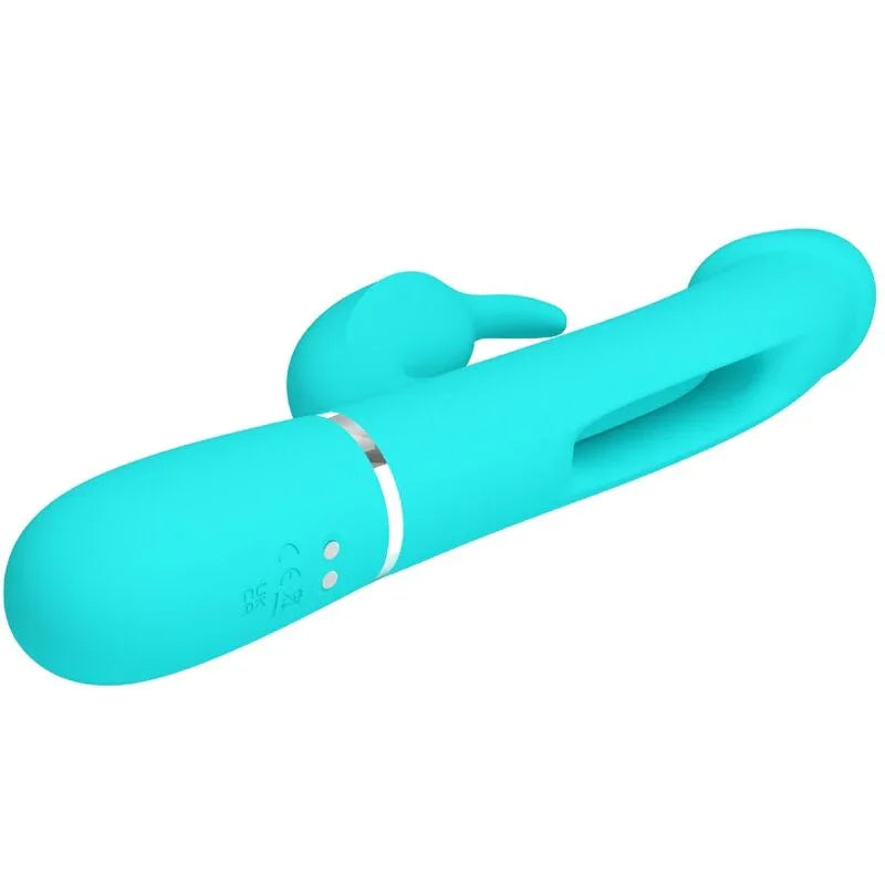 PRETTY LOVE - KAMPAS VIBRADOR RABBIT 3 EN 1 MULTIFUNCIÓN CON LENGUA VERDE AGUA - Nuvica