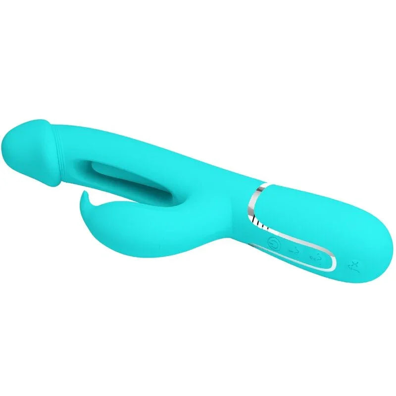 PRETTY LOVE - KAMPAS VIBRADOR RABBIT 3 EN 1 MULTIFUNCIÓN CON LENGUA VERDE AGUA - Nuvica