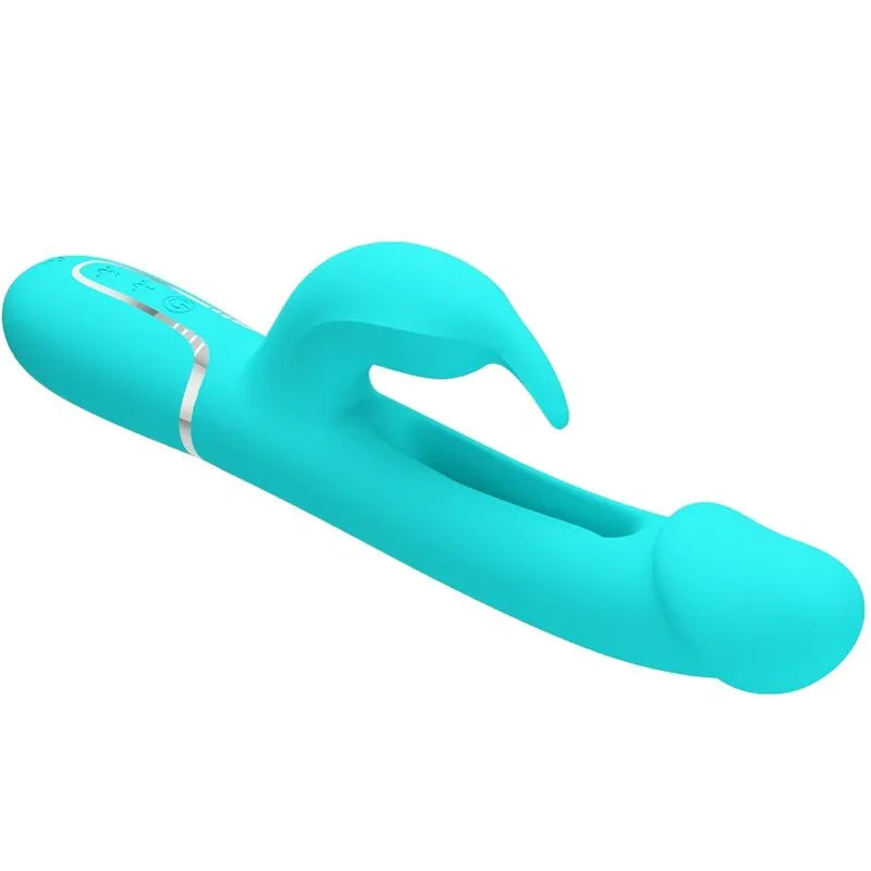 PRETTY LOVE - KAMPAS VIBRADOR RABBIT 3 EN 1 MULTIFUNCIÓN CON LENGUA VERDE AGUA - Nuvica