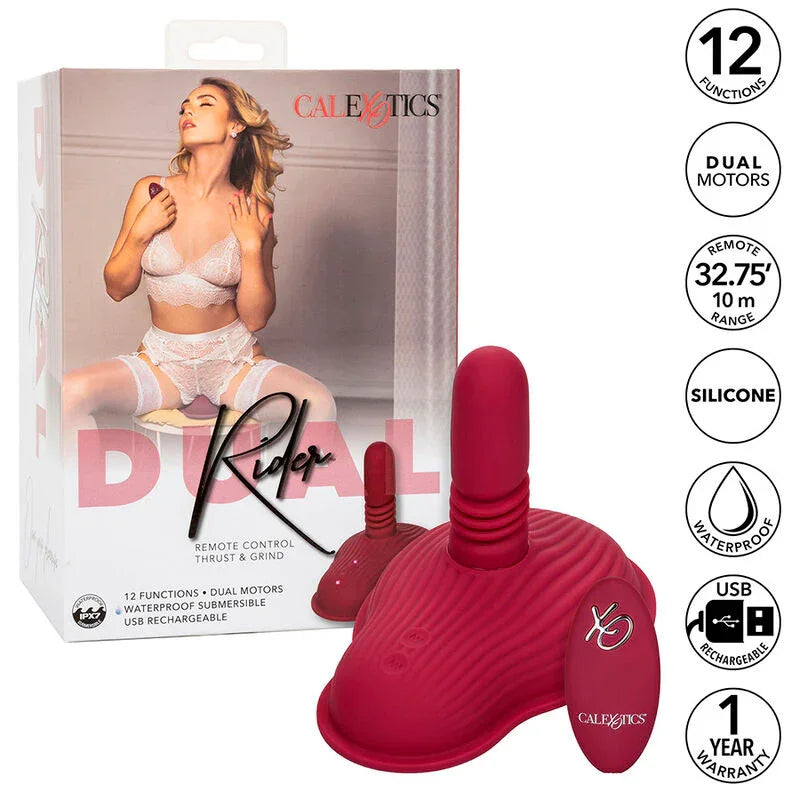 CALEXOTICS - RIDER MASAJEADOR DOBLE MOTOR CONTROL REMOTO ROJO - Nuvica