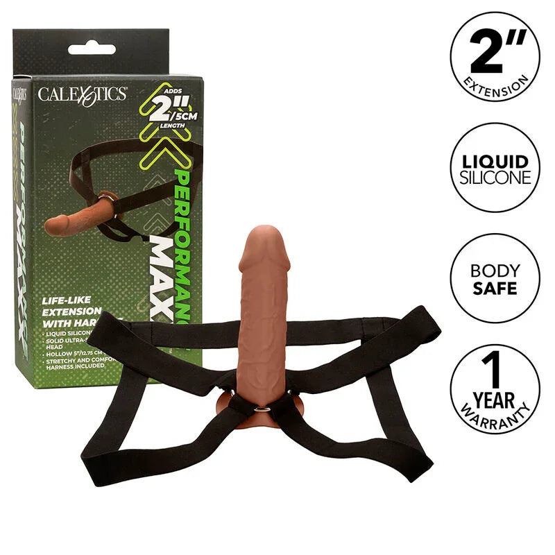 CALEXOTICS - PERFORMANCE MAXX EXTENSIÓN REALISTA CON ARNÉS PIEL MORENO - Nuvica