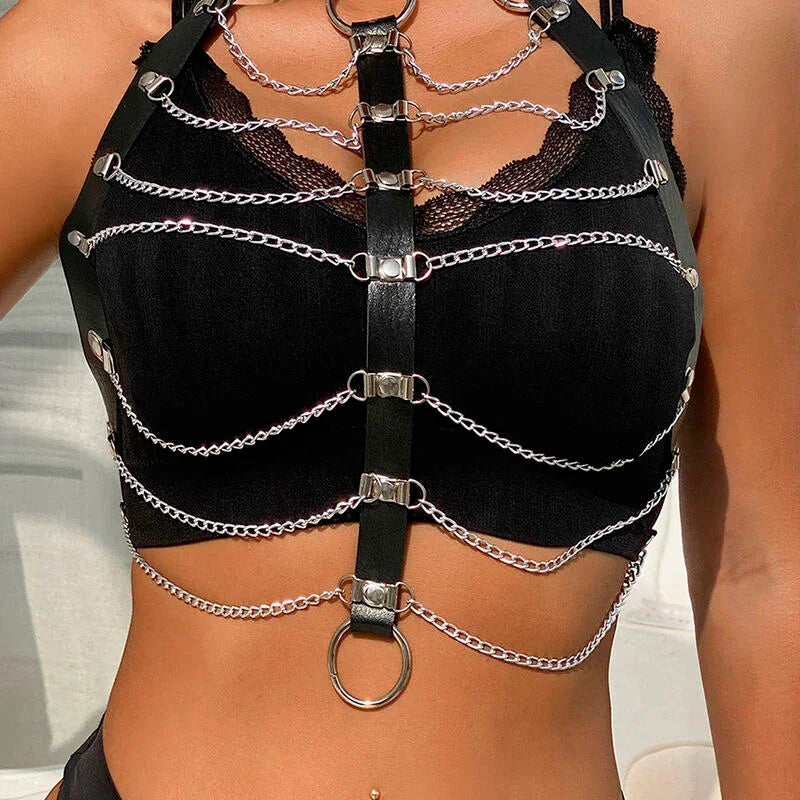 SUBBLIME - ARNÉS DE PECHO CADENAS CUERO NEGRO TALLA ÚNICA - Nuvica