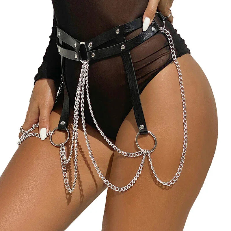 SUBBLIME - CINTURON DE CADENAS ANILLAS CUERO NEGRO TALLA ÚNICA - Nuvica