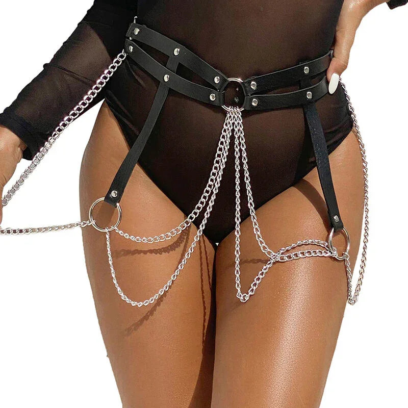 SUBBLIME - CINTURON DE CADENAS ANILLAS CUERO NEGRO TALLA ÚNICA - Nuvica