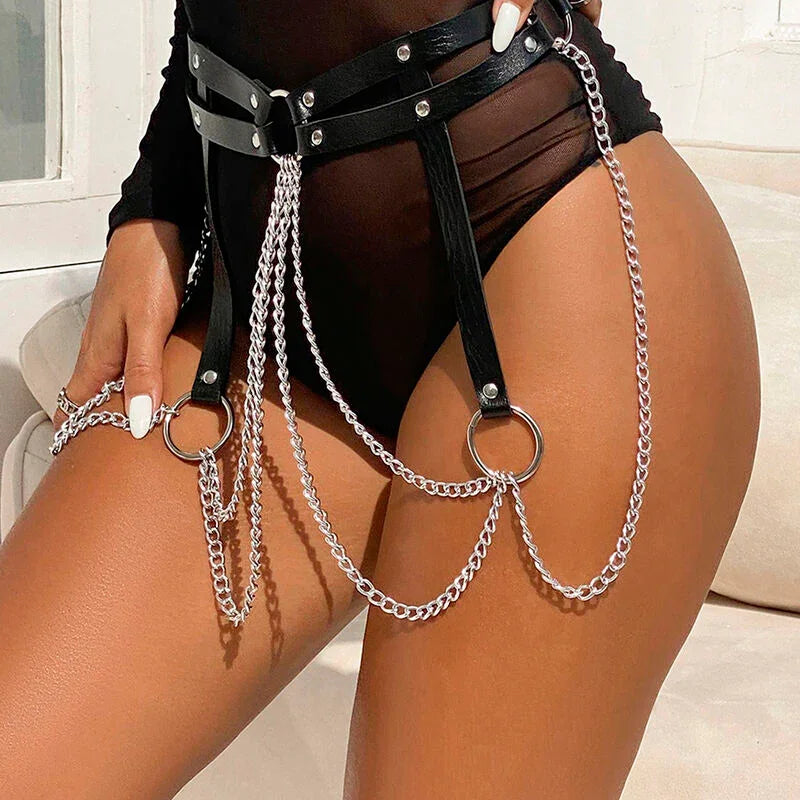 SUBBLIME - CINTURON DE CADENAS ANILLAS CUERO NEGRO TALLA ÚNICA - Nuvica