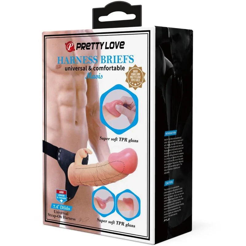 PRETTY LOVE - MAVIS HARNESS BRIEFS UNIVERSAL CON DILDO 19 CM NATURAL - Nuvica