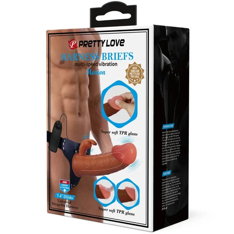 PRETTY LOVE - MARION HARNESS BRIEFS UNIVERSAL CON DILDO VIBRACIÓN 19 CM MULATO - Nuvica
