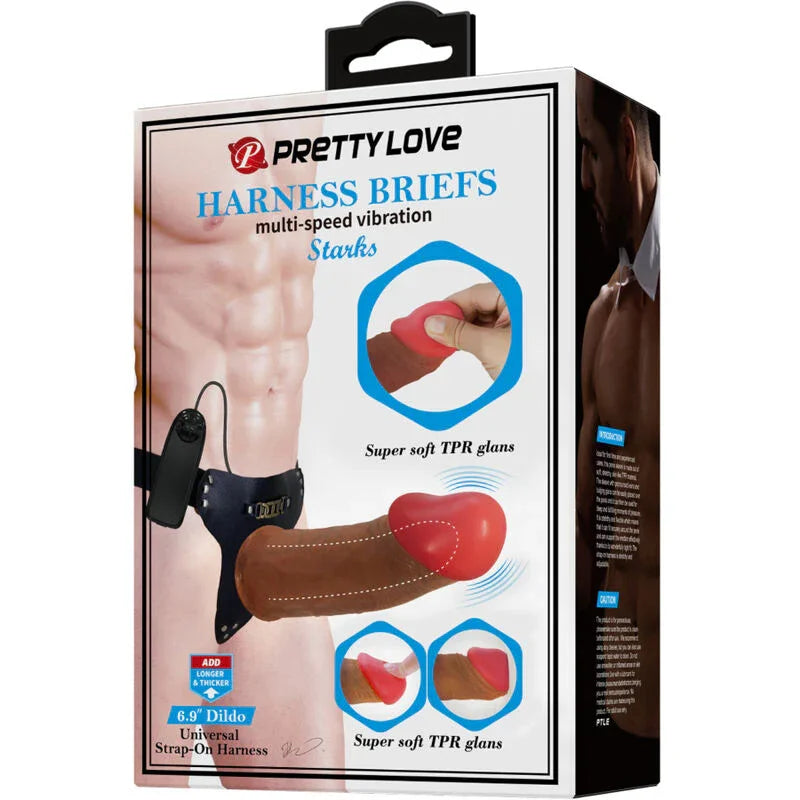PRETTY LOVE - STARKS HARNESS BRIEFS VIBRACIÓN MULTI-VELOCIDAD DILDO 17,5 CM MULATO - Nuvica