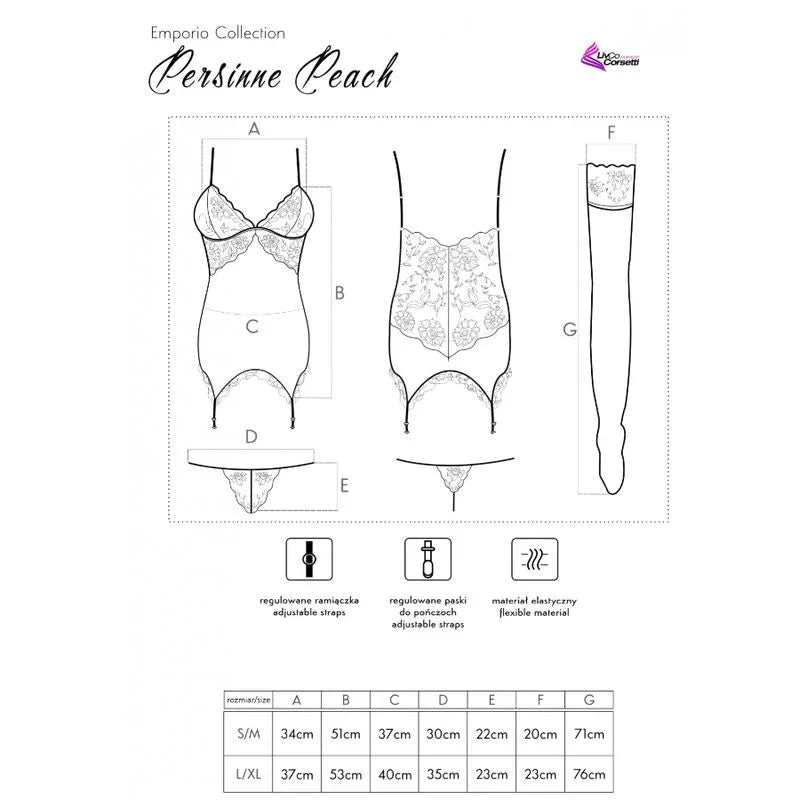 LIVCO CORSETTI FASHION - PERSINNE PEACH SET CORSET + PANTY + MEDIAS S/M - Nuvica