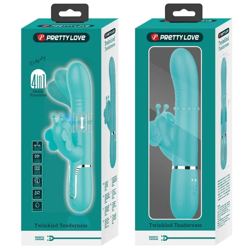 PRETTY LOVE - VIBRADOR RABBIT MULTIFUNCIÓN 4 EN 1 MARIPOSA VERDE AGUA - Nuvica