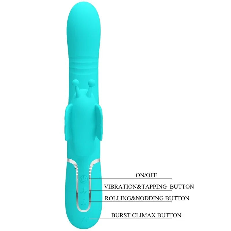 PRETTY LOVE - VIBRADOR RABBIT MULTIFUNCIÓN 4 EN 1 MARIPOSA VERDE AGUA - Nuvica