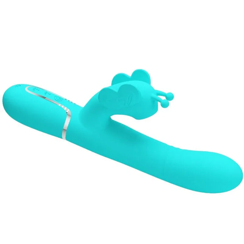 PRETTY LOVE - VIBRADOR RABBIT MULTIFUNCIÓN 4 EN 1 MARIPOSA VERDE AGUA - Nuvica