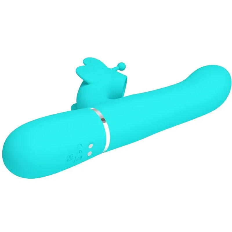 PRETTY LOVE - VIBRADOR RABBIT MULTIFUNCIÓN 4 EN 1 MARIPOSA VERDE AGUA - Nuvica