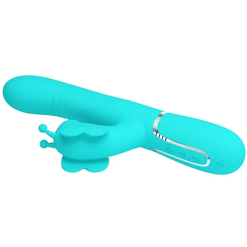 PRETTY LOVE - VIBRADOR RABBIT MULTIFUNCIÓN 4 EN 1 MARIPOSA VERDE AGUA - Nuvica