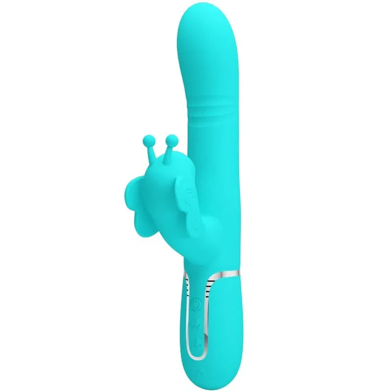 PRETTY LOVE - VIBRADOR RABBIT MULTIFUNCIÓN 4 EN 1 MARIPOSA VERDE AGUA - Nuvica
