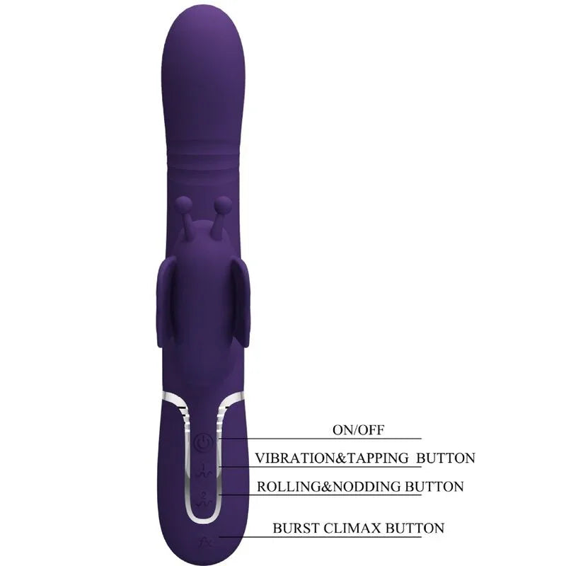 PRETTY LOVE - VIBRADOR RABBIT MULTIFUNCIÓN 4 EN 1 MARIPOSA MORADO - Nuvica