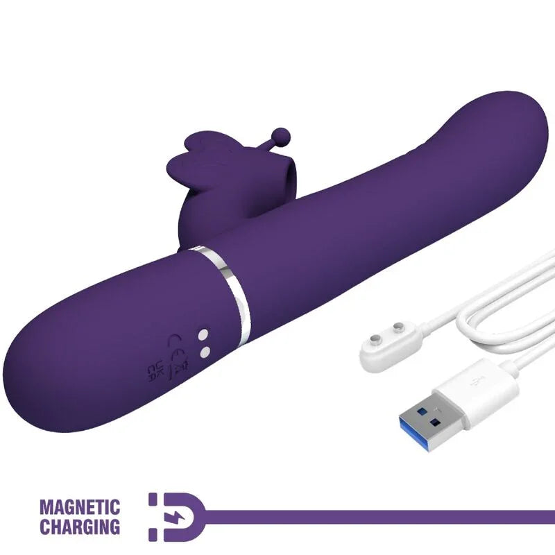 PRETTY LOVE - VIBRADOR RABBIT MULTIFUNCIÓN 4 EN 1 MARIPOSA MORADO - Nuvica