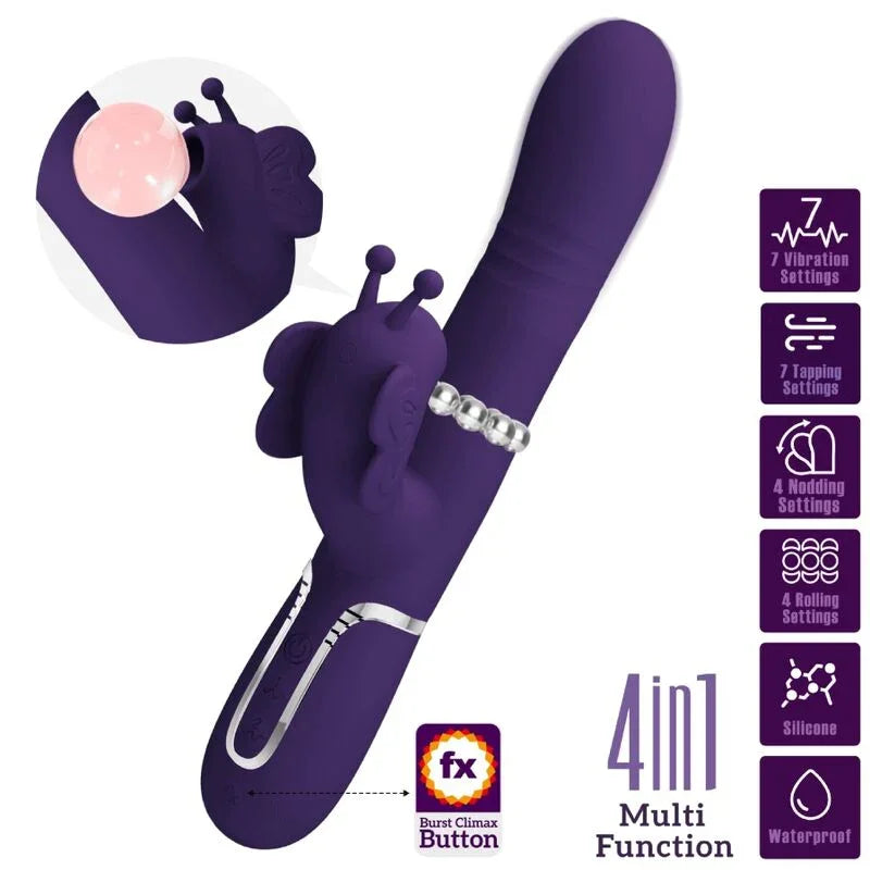 PRETTY LOVE - VIBRADOR RABBIT MULTIFUNCIÓN 4 EN 1 MARIPOSA MORADO - Nuvica