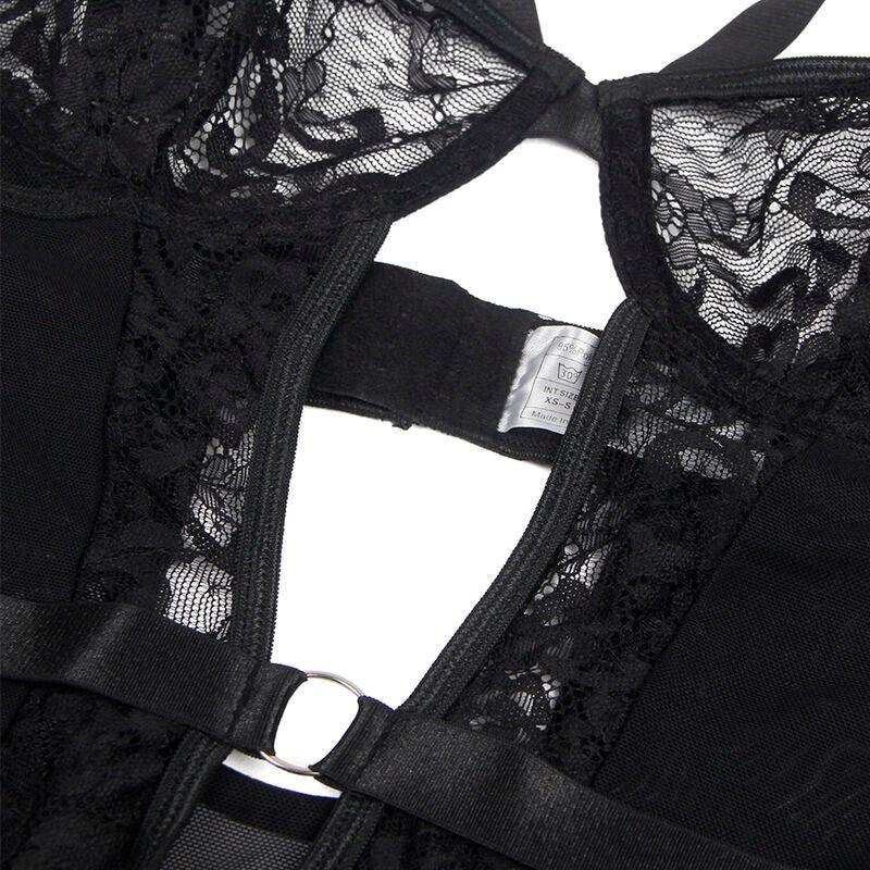 SUBBLIME - TEDDY CON LIGA DETALLE ENCAJES Y TIRAS NEGRO S/M - Nuvica