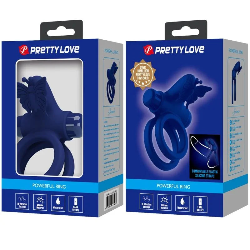 PRETTY LOVE - JAMELE DOBLE ANILLO CON VIBRACIÓN & ESTIMULADOR MARIPOSA AZUL - Nuvica