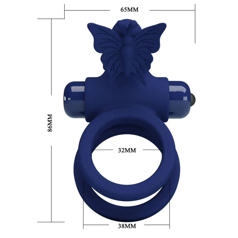 PRETTY LOVE - JAMELE DOBLE ANILLO CON VIBRACIÓN & ESTIMULADOR MARIPOSA AZUL - Nuvica