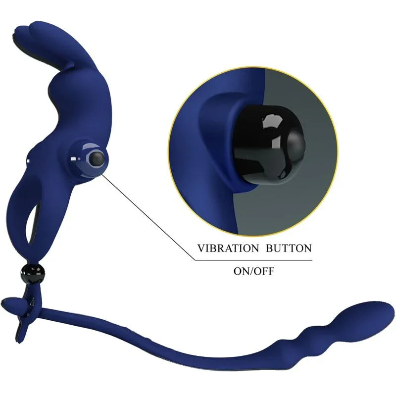 PRETTY LOVE - AYAD ANILLO VIBRADOR RABBIT CON PLUG AZUL - Nuvica