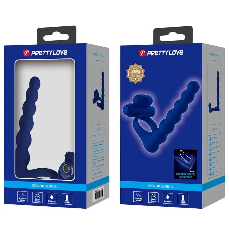 PRETTY LOVE - AJMAL ANILLO VIBRADOR CON PLUG AZUL - Nuvica