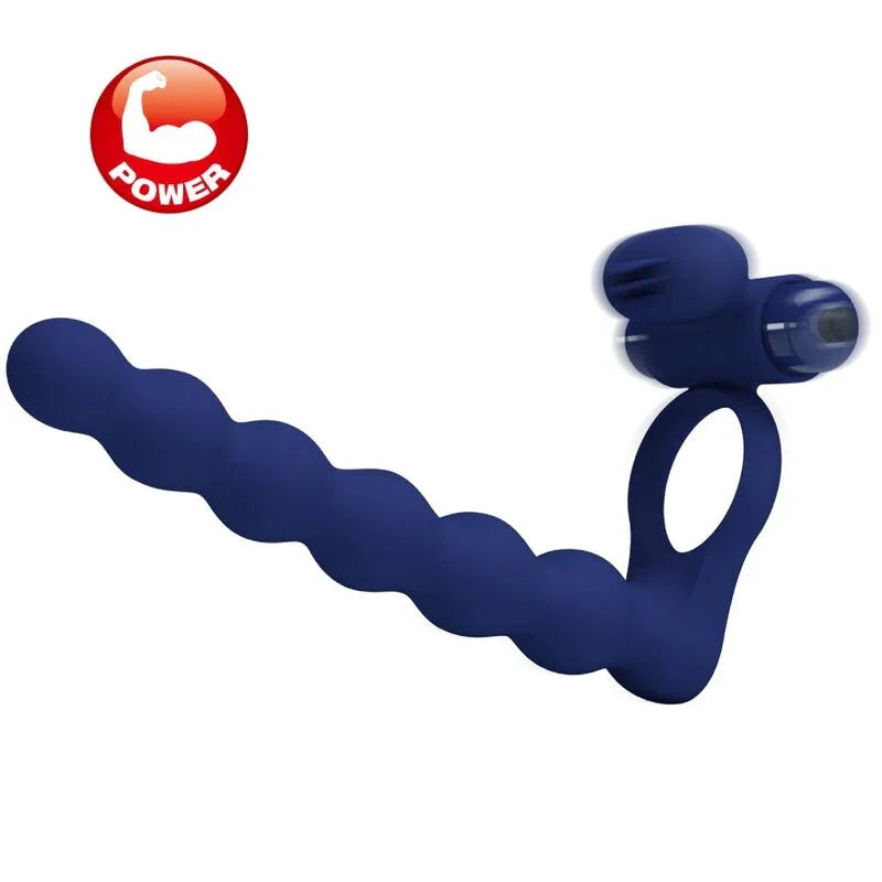 PRETTY LOVE - AJMAL ANILLO VIBRADOR CON PLUG AZUL - Nuvica
