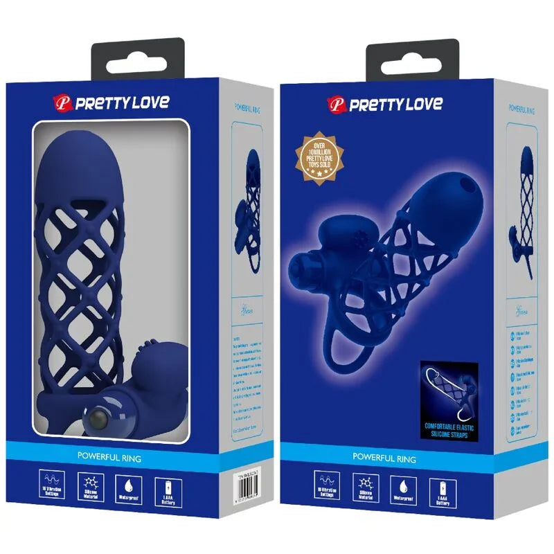 PRETTY LOVE - GIANN ANILLO VIBRADOR CON FUNDA DE SILICONA AZUL - Nuvica