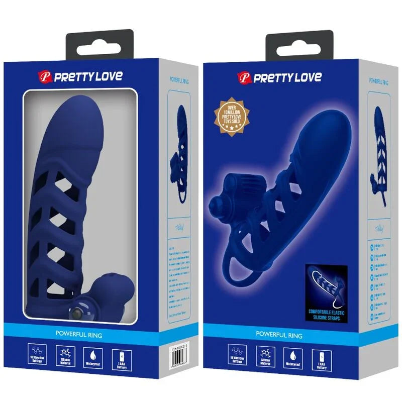 PRETTY LOVE - ALTAF ANILLO VIBRADOR CON FUNDA DE SILICONA AZUL - Nuvica