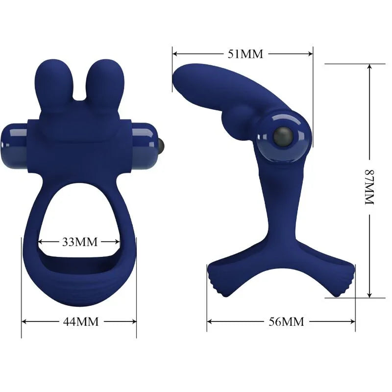 PRETTY LOVE - FRANCISCO DOBLE ANILLO VIBRADOR RABBIT AZUL - Nuvica