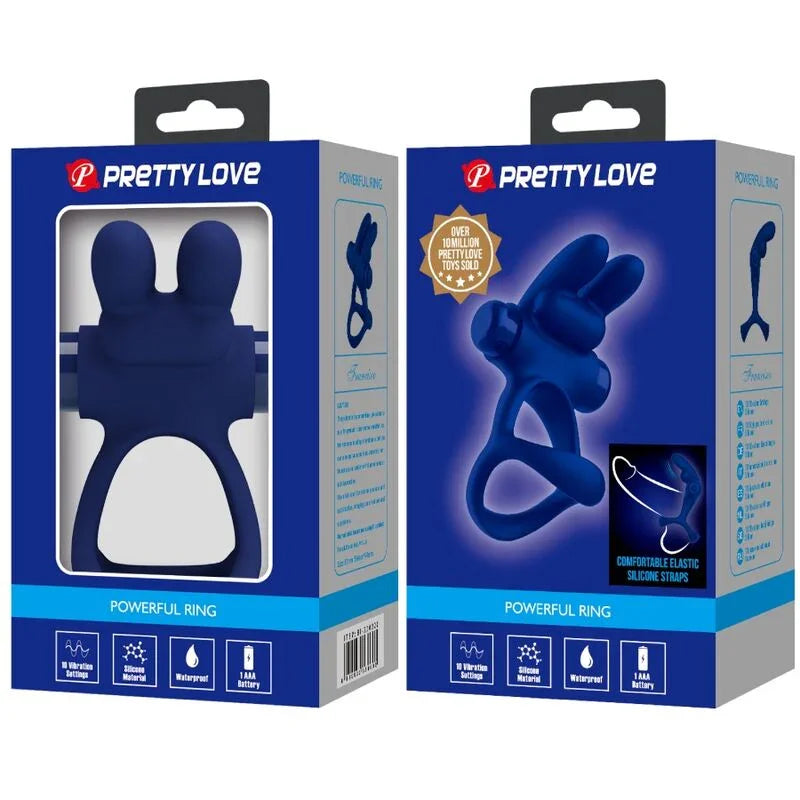 PRETTY LOVE - FRANCISCO DOBLE ANILLO VIBRADOR RABBIT AZUL - Nuvica