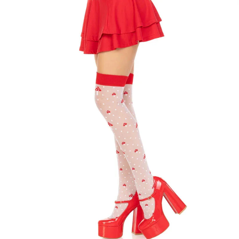 LEG AVENUE - CALCETINES ALTOS CHAMPIÑONES ROJO/BLANCO - Nuvica