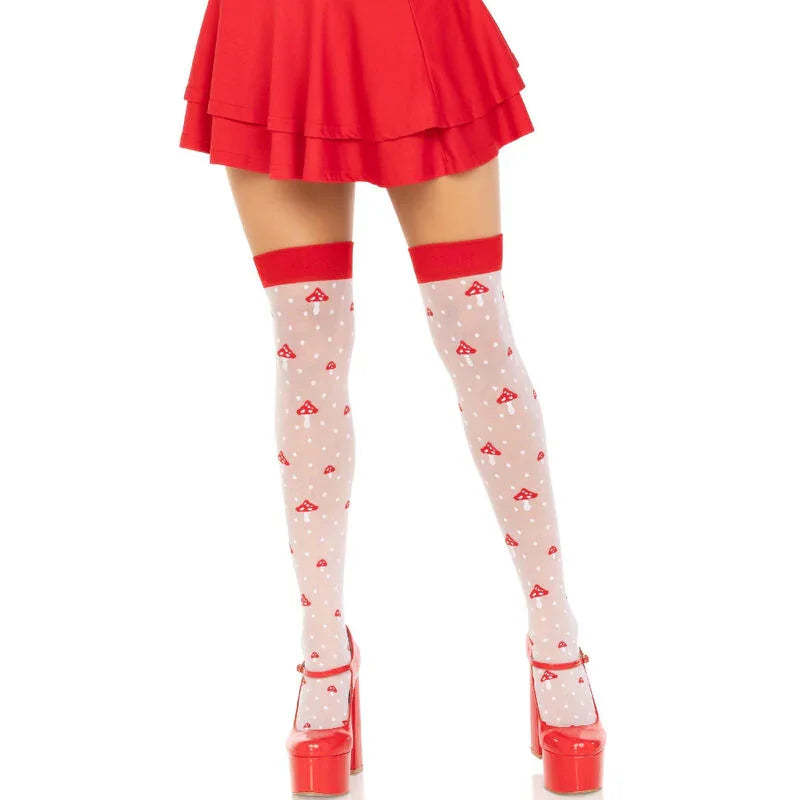 LEG AVENUE - CALCETINES ALTOS CHAMPIÑONES ROJO/BLANCO - Nuvica