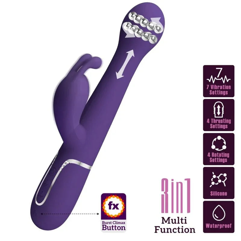 PRETTY LOVE - DEJON VIBRADOR RABBIT 3 EN 1 MULTIFUNCIÓN MORADO - Nuvica
