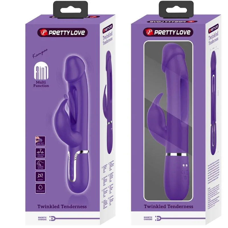 PRETTY LOVE - KAMPAS VIBRADOR RABBIT 3 EN 1 MULTIFUNCIÓN CON LENGUA VIOLETA - Nuvica