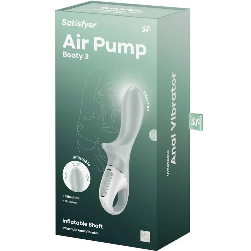 SATISFYER - AIR PUMP BOOTY 3 VIBRADOR ANAL INFLABLE VERDE GRIS - Nuvica