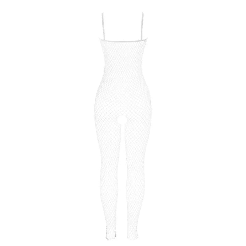 SUBBLIME - 951740 BODYSTOCKING CROTCHLESS DE REJILLA CON LAZOS BLANCO TALLA ÚNICA - Nuvica