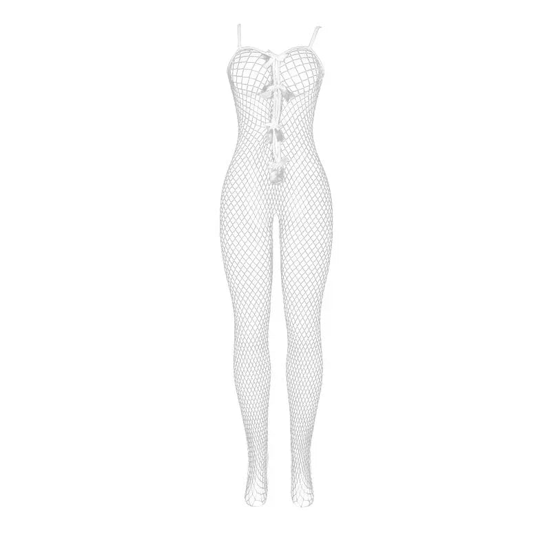 SUBBLIME - 951740 BODYSTOCKING CROTCHLESS DE REJILLA CON LAZOS BLANCO TALLA ÚNICA - Nuvica