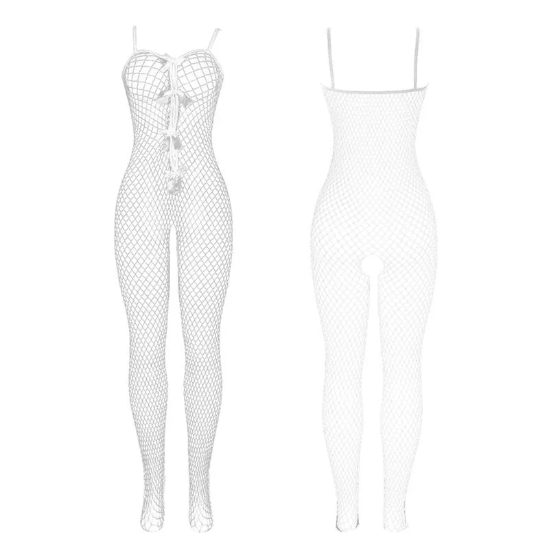 SUBBLIME - 951740 BODYSTOCKING CROTCHLESS DE REJILLA CON LAZOS BLANCO TALLA ÚNICA - Nuvica