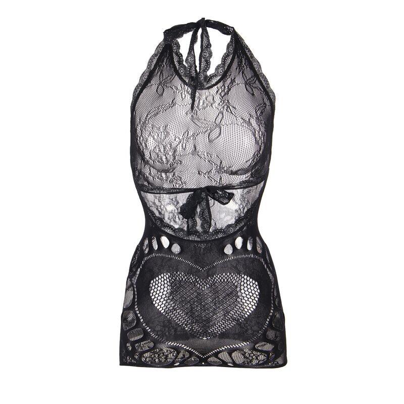 SUBBLIME - 952075 VESTIDO CORTO DE REJILLA CON ESPALDA DESCUBIERTA Y DETALLE DE CORAZÓN NEGRO TALLA ÚNICA - Nuvica