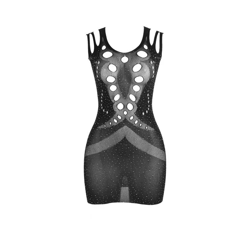 SUBBLIME - 952198 VESTIDO DE REJILLA CON DIAMANTES BRILLANTES NEGRO TALLA ÚNICA - Nuvica