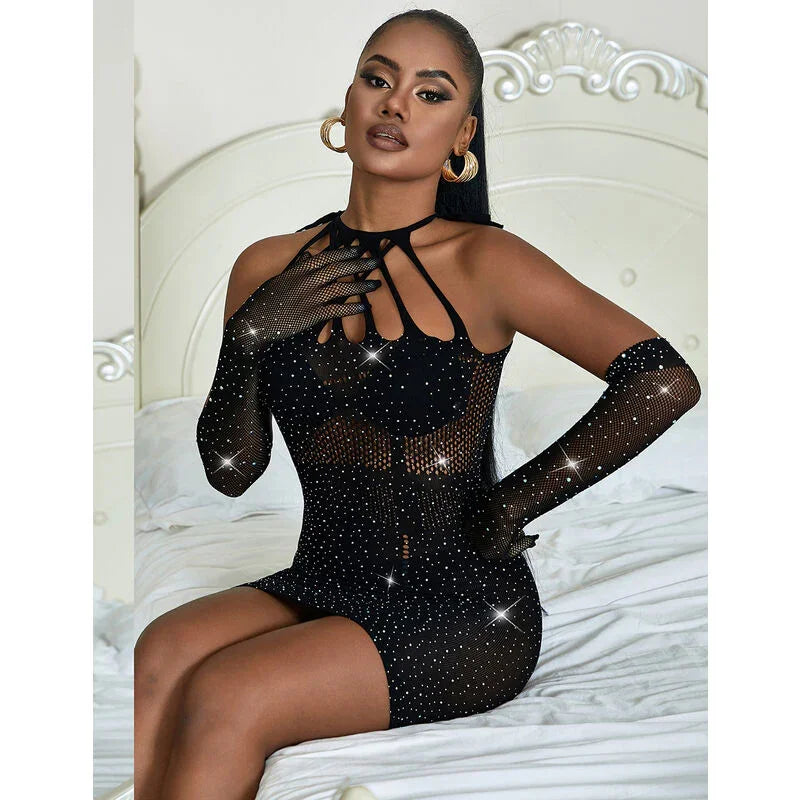 SUBBLIME - 952235 VESTIDO DE REJILLA CON BRILLANTES NEGRO TALLA ÚNICA - Nuvica