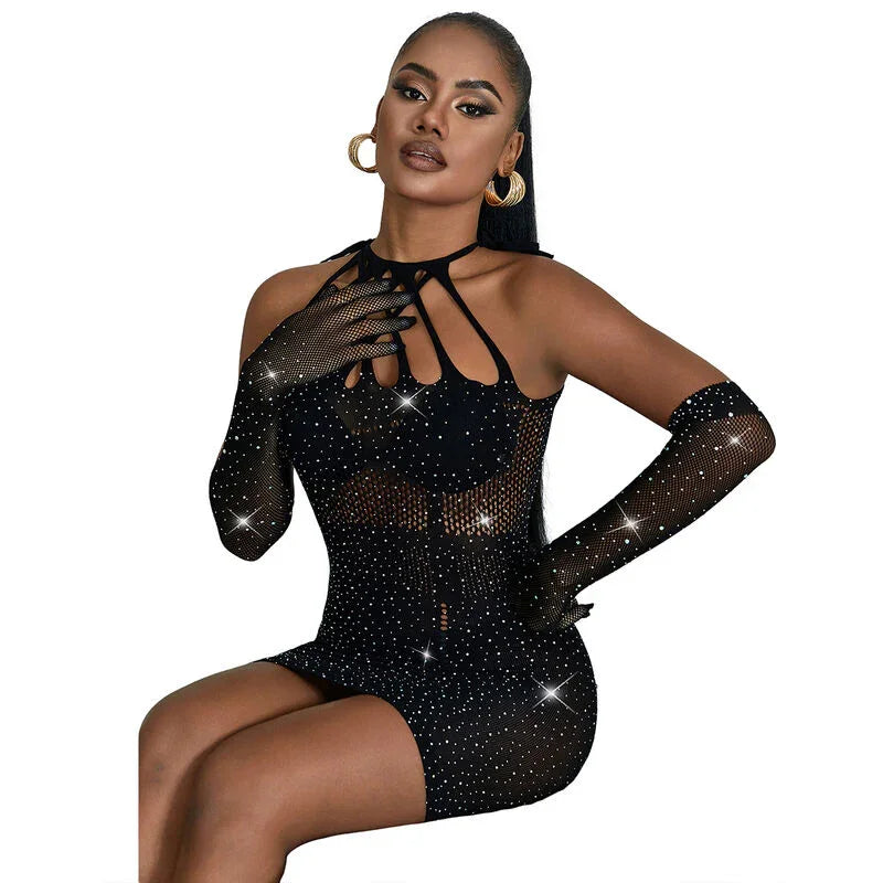 SUBBLIME - 952235 VESTIDO DE REJILLA CON BRILLANTES NEGRO TALLA ÚNICA - Nuvica
