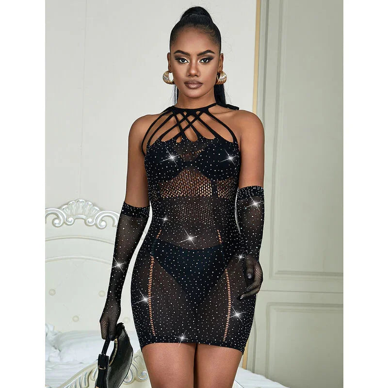 SUBBLIME - 952235 VESTIDO DE REJILLA CON BRILLANTES NEGRO TALLA ÚNICA - Nuvica