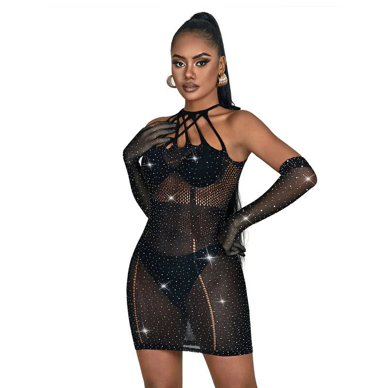 SUBBLIME - 952235 VESTIDO DE REJILLA CON BRILLANTES NEGRO TALLA ÚNICA - Nuvica