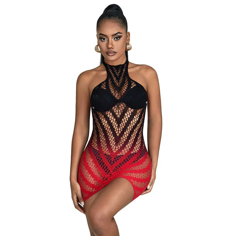 SUBBLIME - 952242 VESTIDO DE REJILLA ELÁSTICO DEGRADADO ROJO Y NEGRO TALLA ÚNICA - Nuvica