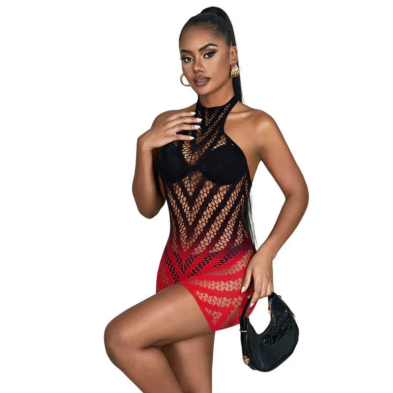 SUBBLIME - 952242 VESTIDO DE REJILLA ELÁSTICO DEGRADADO ROJO Y NEGRO TALLA ÚNICA - Nuvica